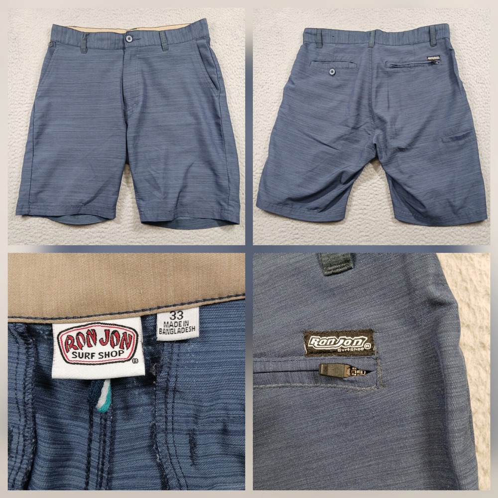 Ron Jon Surf Shop Shorts Mens 33 Blue Casual Walk Shorts Zip Pocket